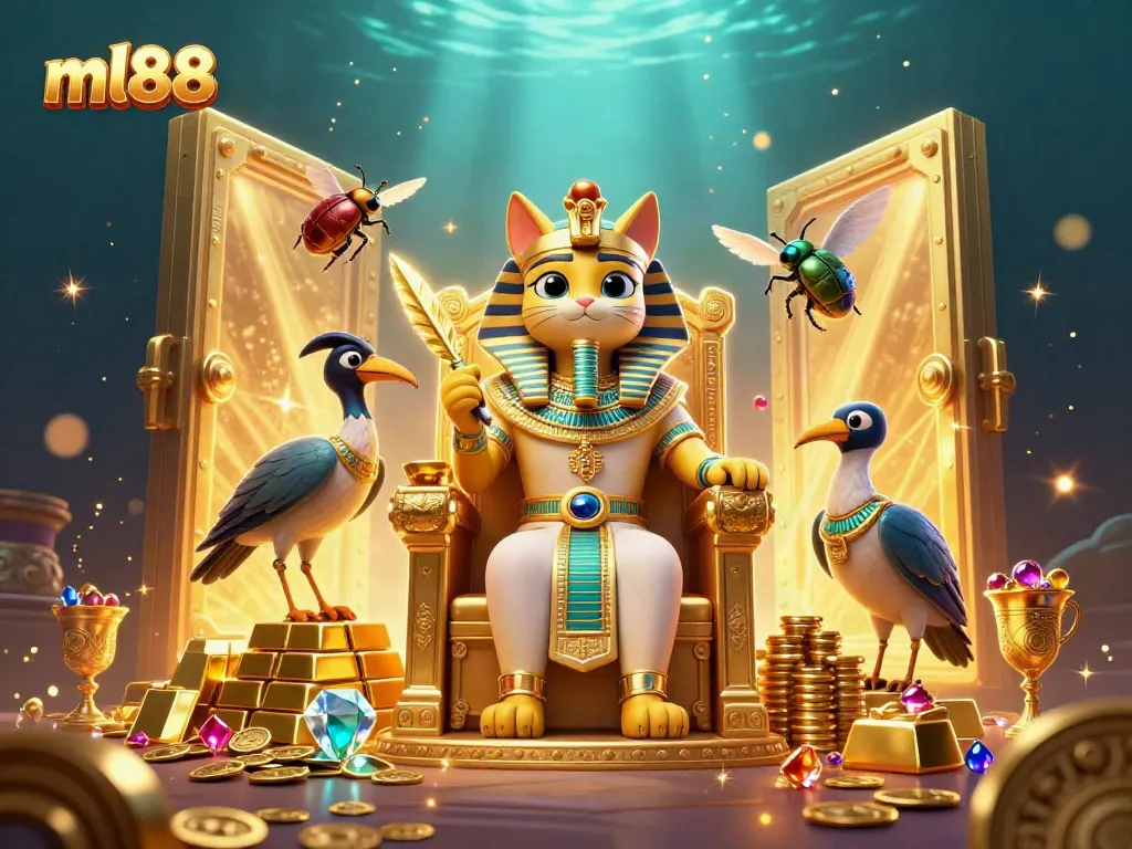 Experience the excitement of ml88 with vibrant treasures and characters in a 3D casino setting.