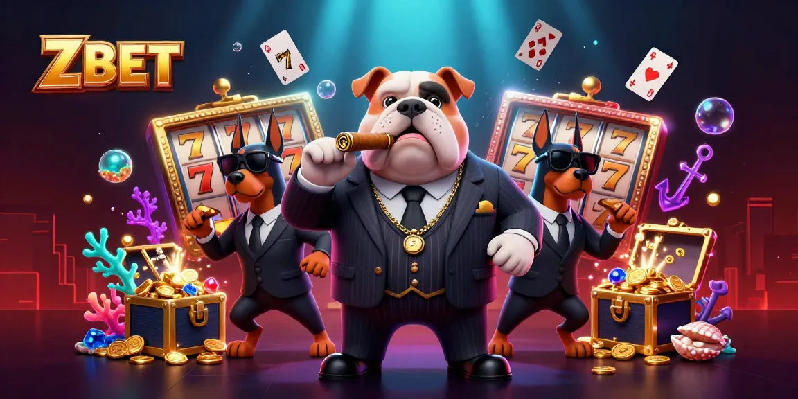 ZBET mafia-themed casino illustration with slot elements and treasure details.