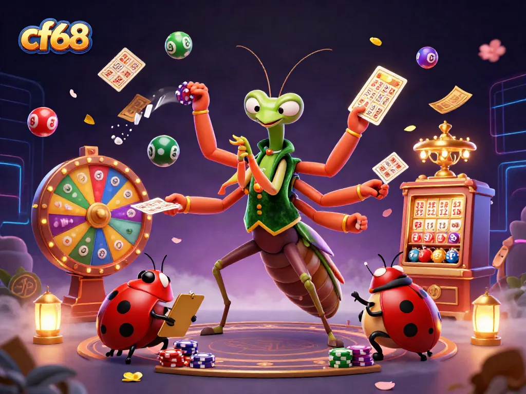 Experience the excitement of cf68 with animated characters in a vibrant, colorful casino scene.