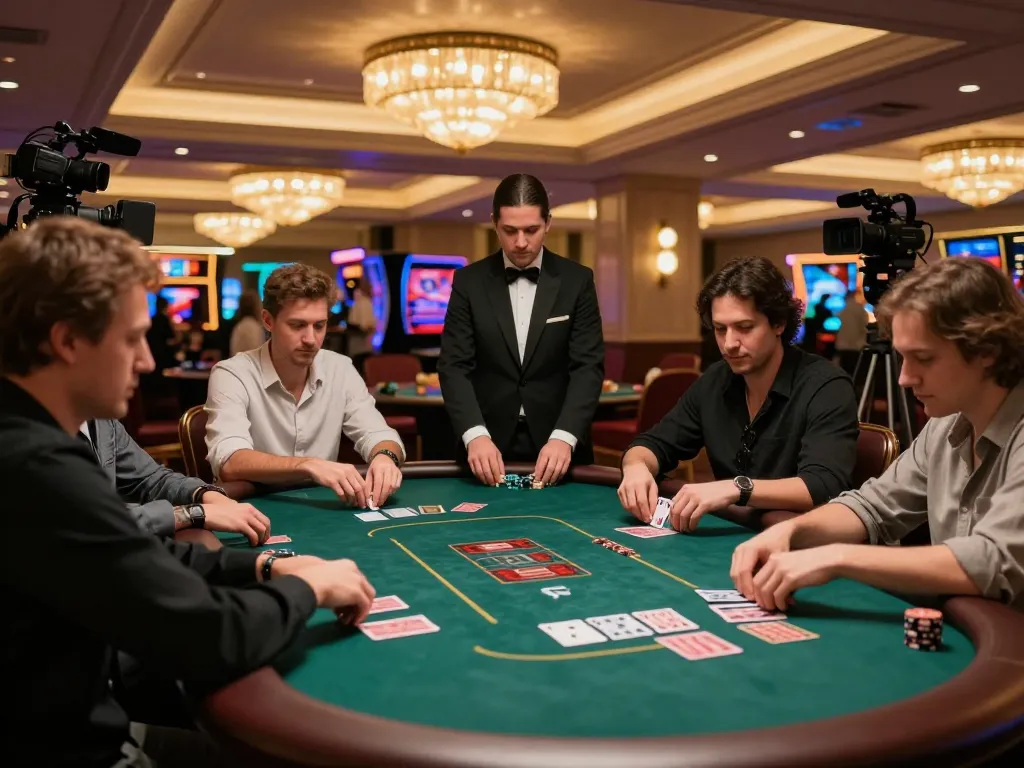 b52 club players engaging in a lively poker game at a luxurious live casino table