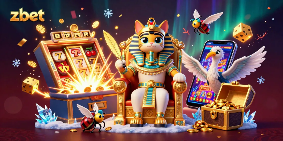 Experience thrilling wins at zbet with the majestic Egyptian pharaoh cat among vibrant casino game elements.