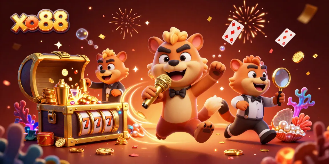 Experience the vibrant energy of the xo88 comedy casino with hyena characters entertaining in a packed scene.