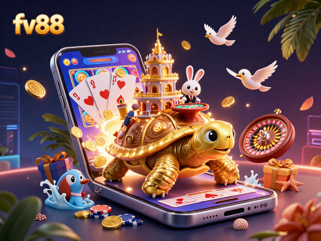 Experience thrilling jackpot action at fv88 with a vivid 3D illustration of winning moments.
