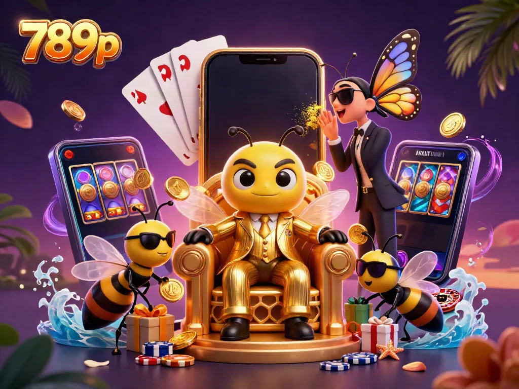 Engaging 789p casino scene with a bumblebee mob boss and wasp bodyguards immersed in gambling.