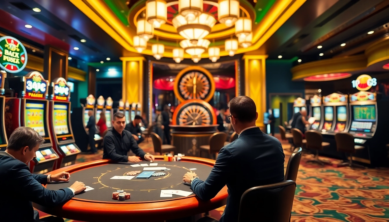 Players engaging in high-stakes poker at https://cm88.buzz/, showcasing excitement and professionalism in a casino.