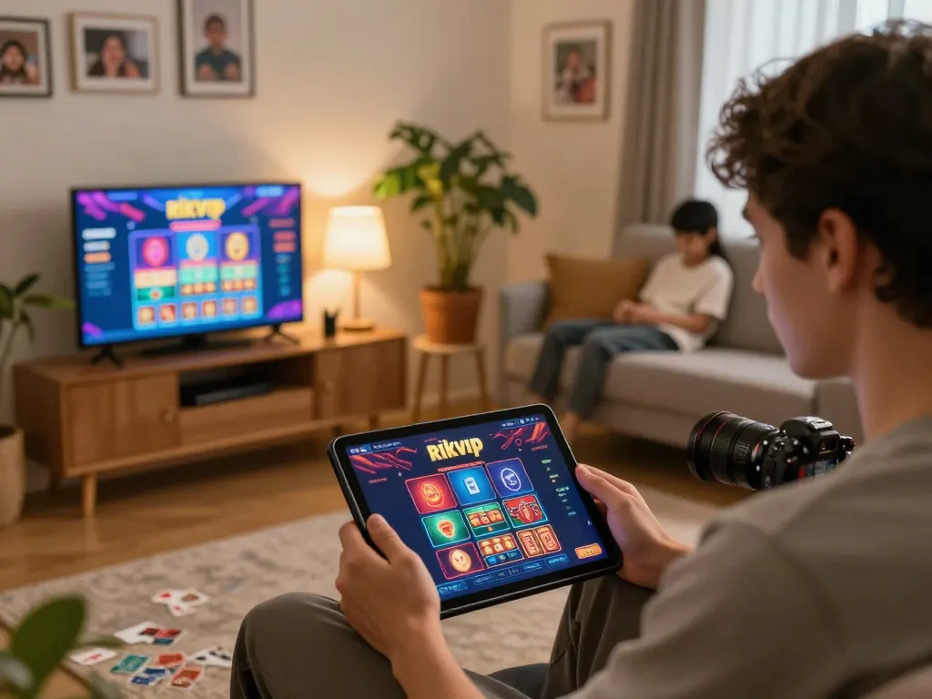 Engaging online gaming session at home using the rikvip interface on a tablet