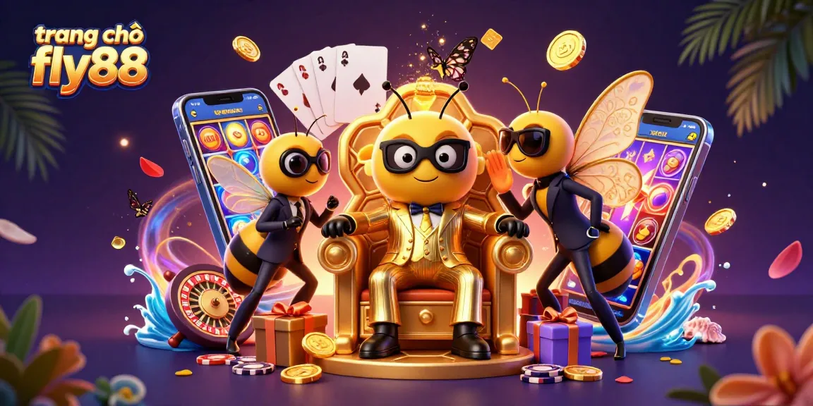 Play exciting games on trang chủ fly88 with a vibrant casino-themed digital illustration.