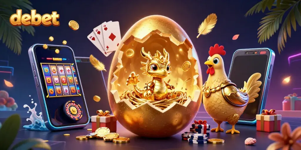 Experience thrilling gaming at debet with a golden dragon and poker chips in a vibrant casino setting.