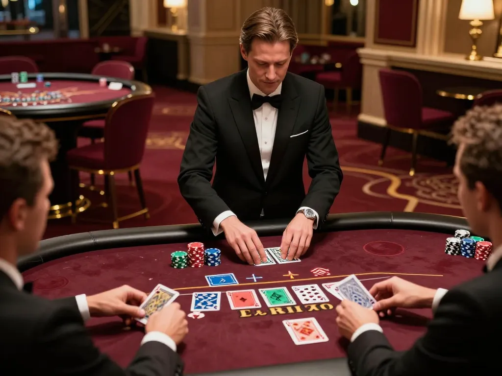 Players at https://cm88.vision/ placing bets at an elegant blackjack table under ambient lighting.