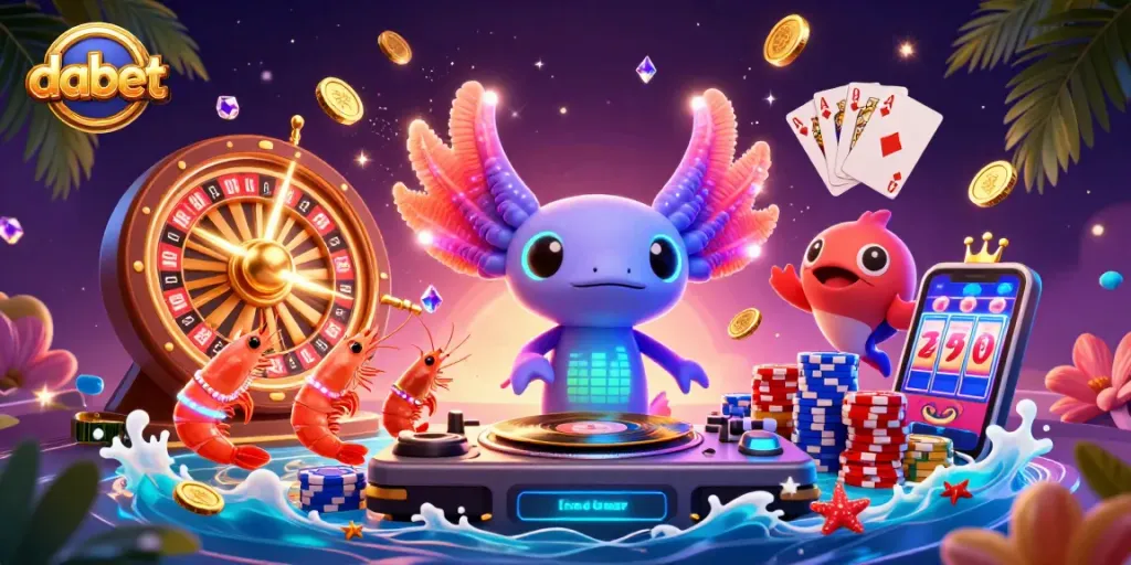 Dabet interactive casino illustration showcasing vibrant characters and dynamic gaming elements.