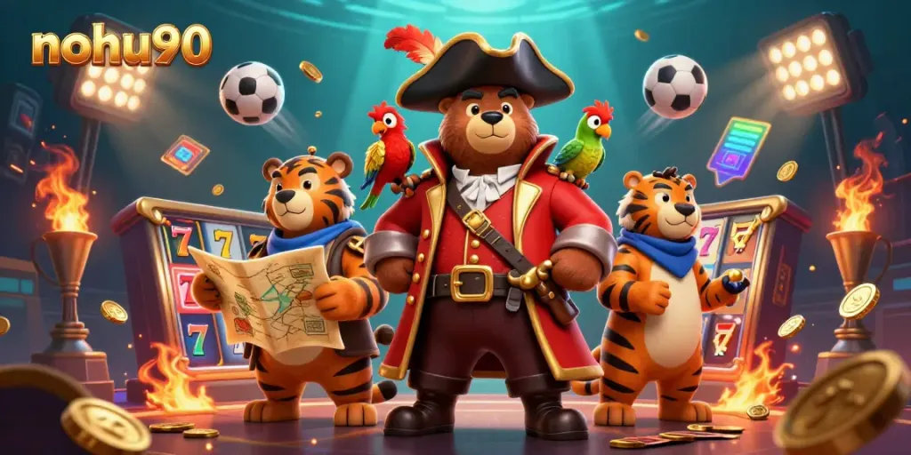 Engage with nohu90's thrilling slots and jackpots featuring vibrant pirate-themed characters.