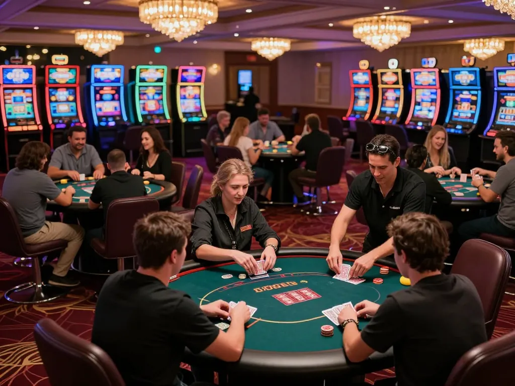 Players enjoying dynamic poker gameplay at O8 casino with vibrant atmosphere and active engagement.