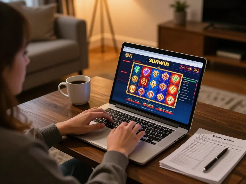 Engaging in online gaming on sunwin platform at home with cozy surroundings and vibrant visual displays.