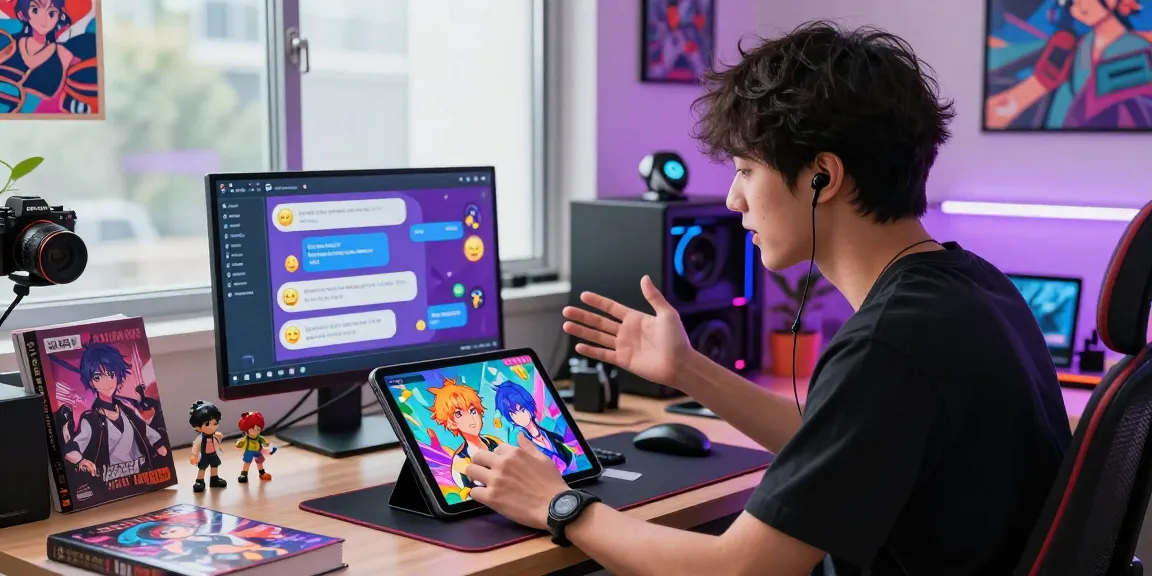 Engaging scene of a user interacting with AI ecchi chat characters in a modern workspace.