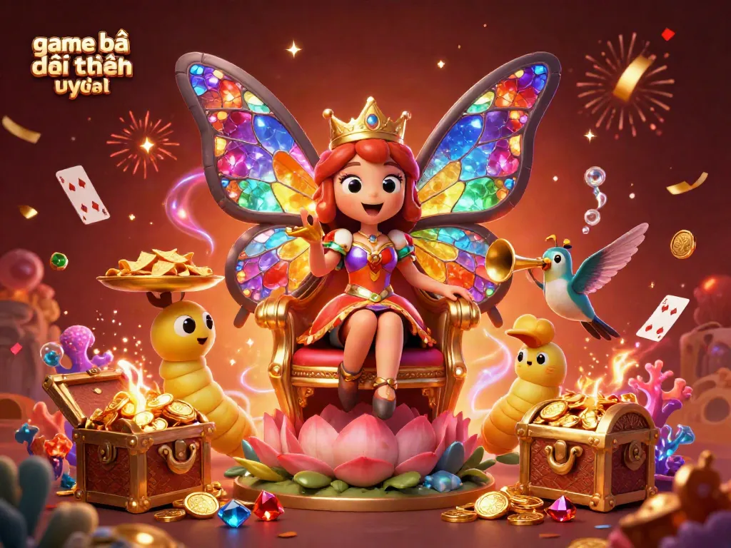 Experience the thrill of game bài đổi thưởng uy tín with vibrant 3D elements, showcasing excitement and rewards.