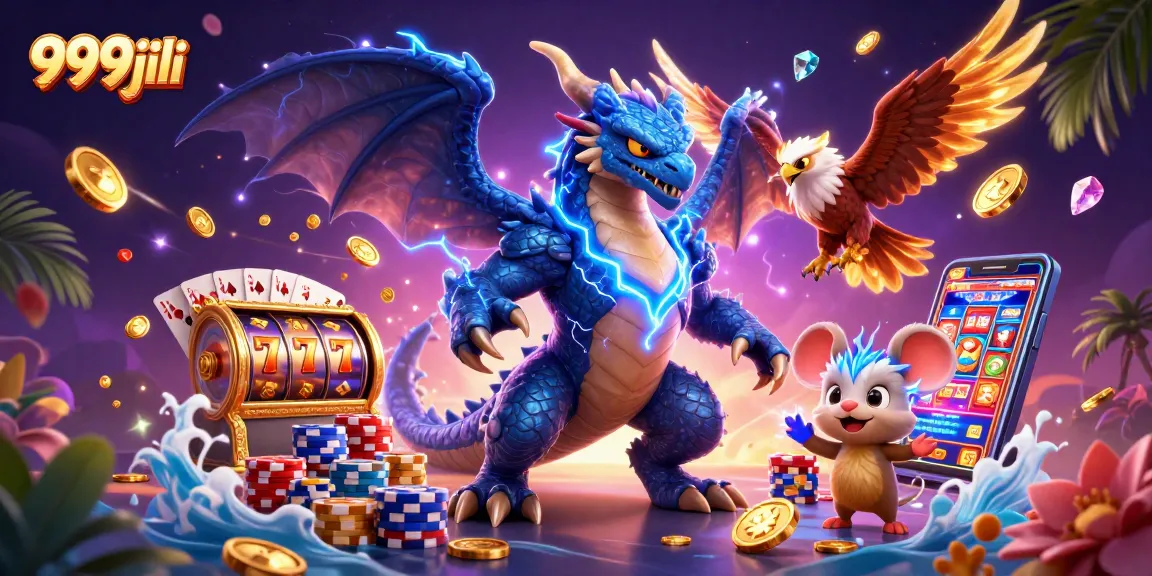 Experience excitement at 999jili with a vibrant 3D illustration showcasing thrilling slot machine action.
