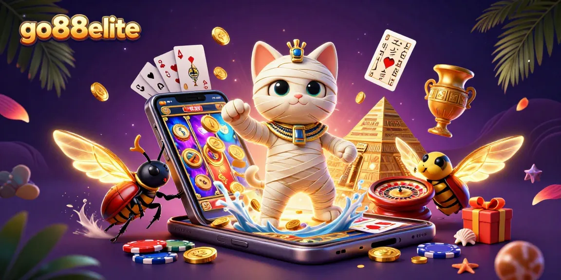 Experience thrilling gameplay with go88elite as the Egyptian mummy cat and glowing scarab beetle reveal casino treasures.