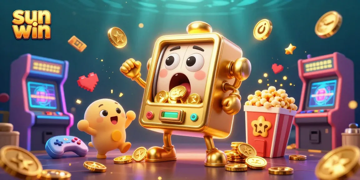 Experience sun win with a lively scene of slot machines and arcade games celebrating big wins.