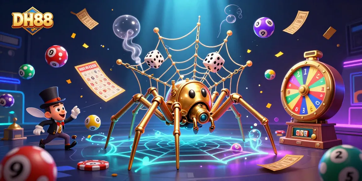 Engage with DH88's vibrant gaming scene featuring a steampunk spider capturing luck.