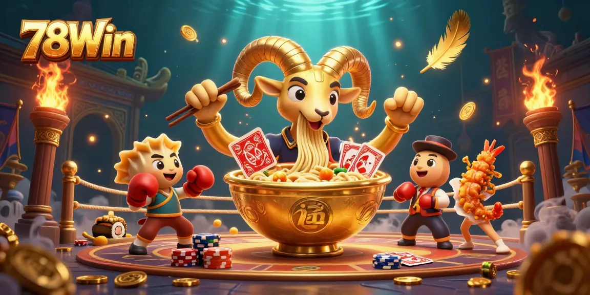 Experience thrilling games with 78Win, where a giant ramen bowl dealer brings excitement to the casino.