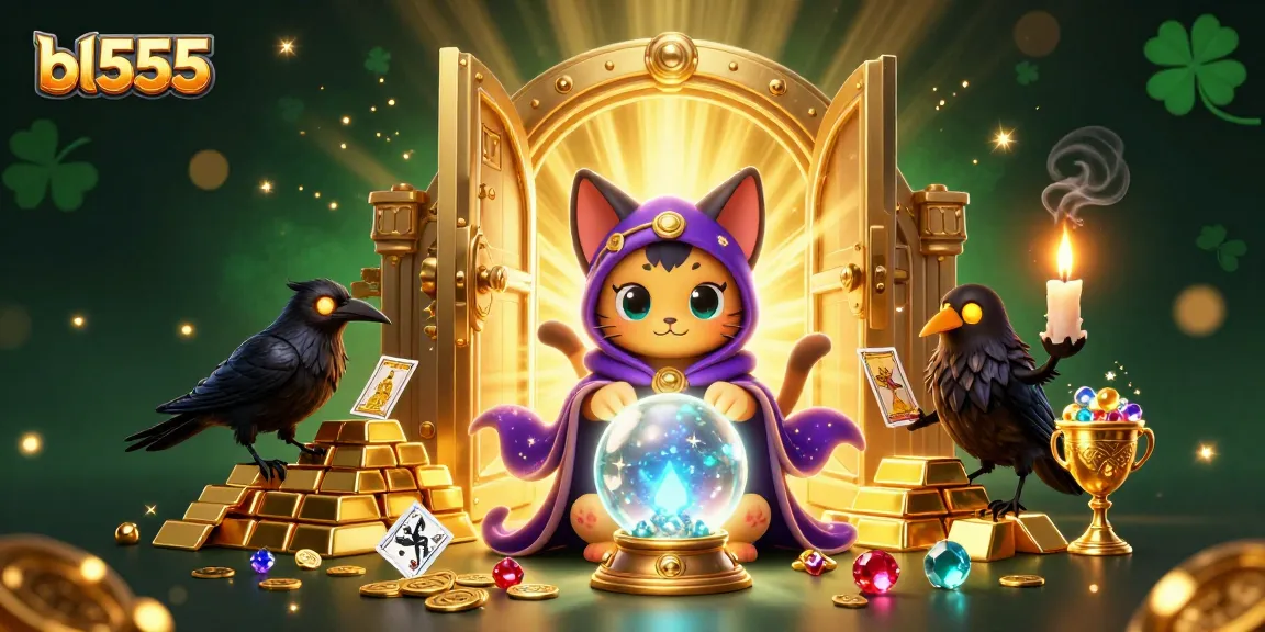 Join the excitement at bl555 as a mystical cat and raven unveil a treasure-filled casino.