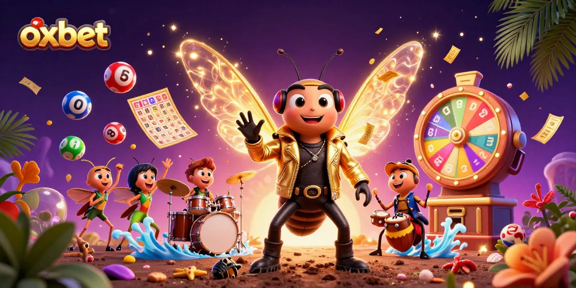 Join oxbet players in a vibrant lottery-themed scene with musical characters and colorful game elements.