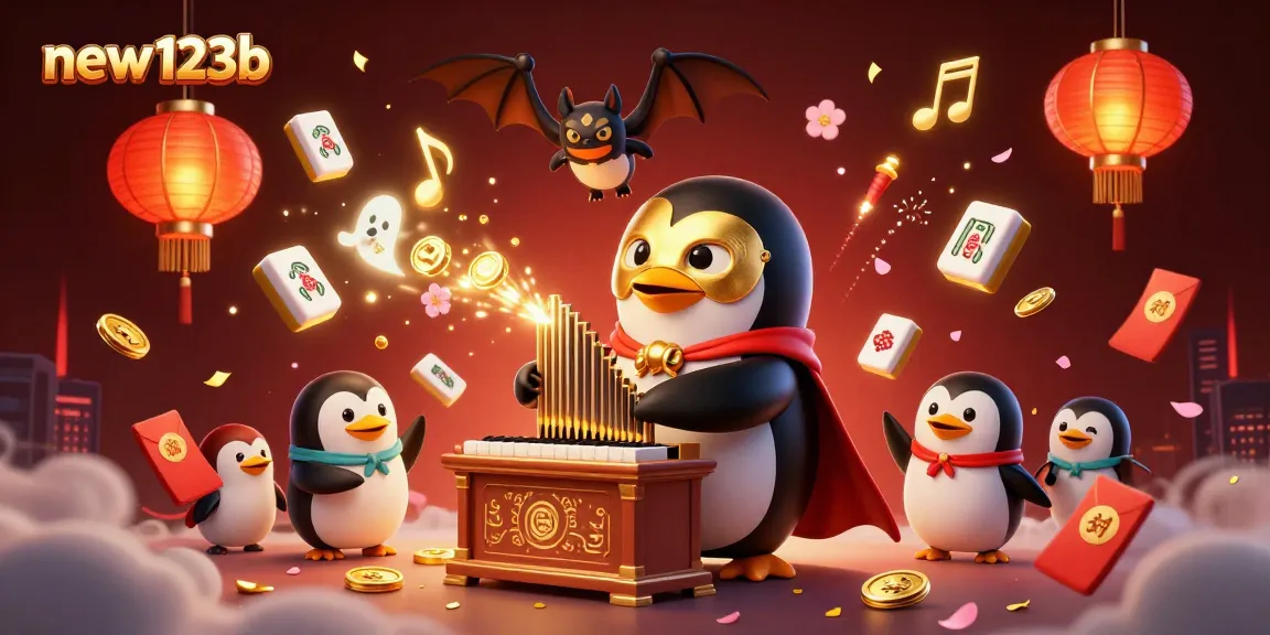 Experience thrilling gameplay at new123b with our 3D cartoon casino illustration featuring a penguin playing an organ.
